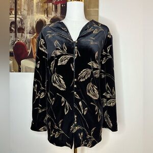 Vintage 80s R&K Originals Black Velvet Gold Patterned Blazer